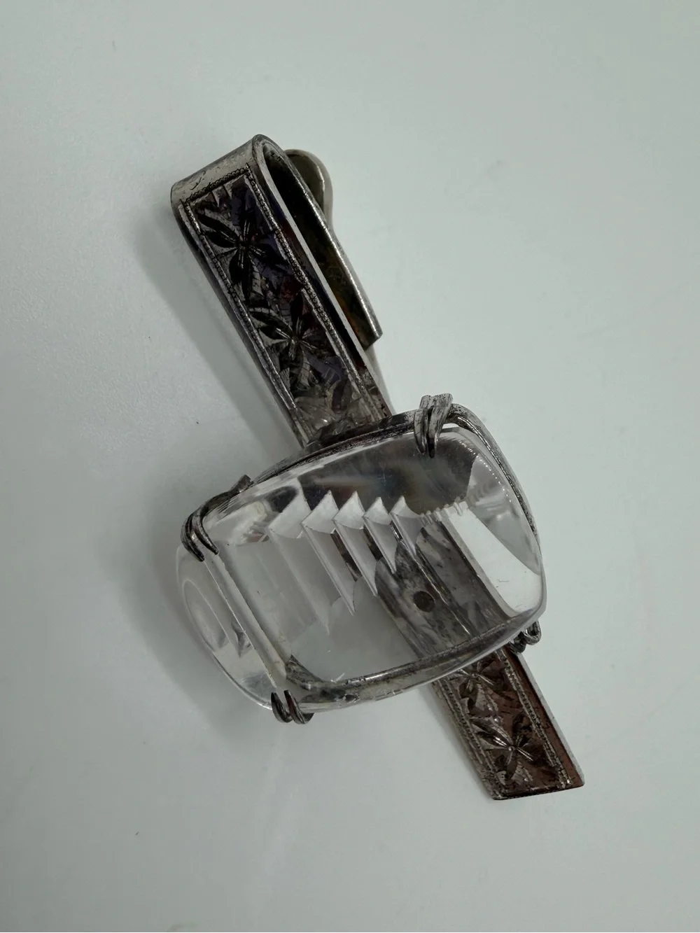 Silver tone Japan reverse carved tie clip